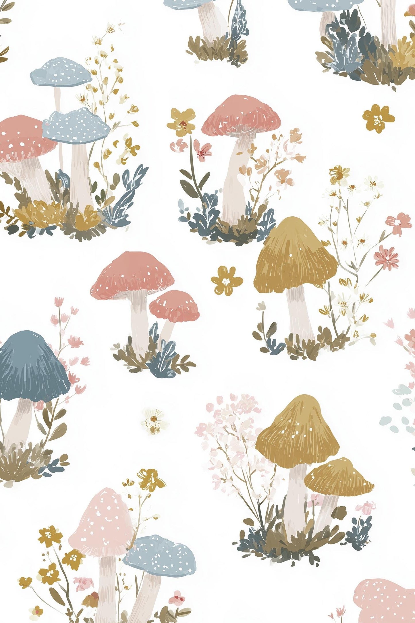 Mushrooms Wallpaper Floral Whimsical Wall Mural