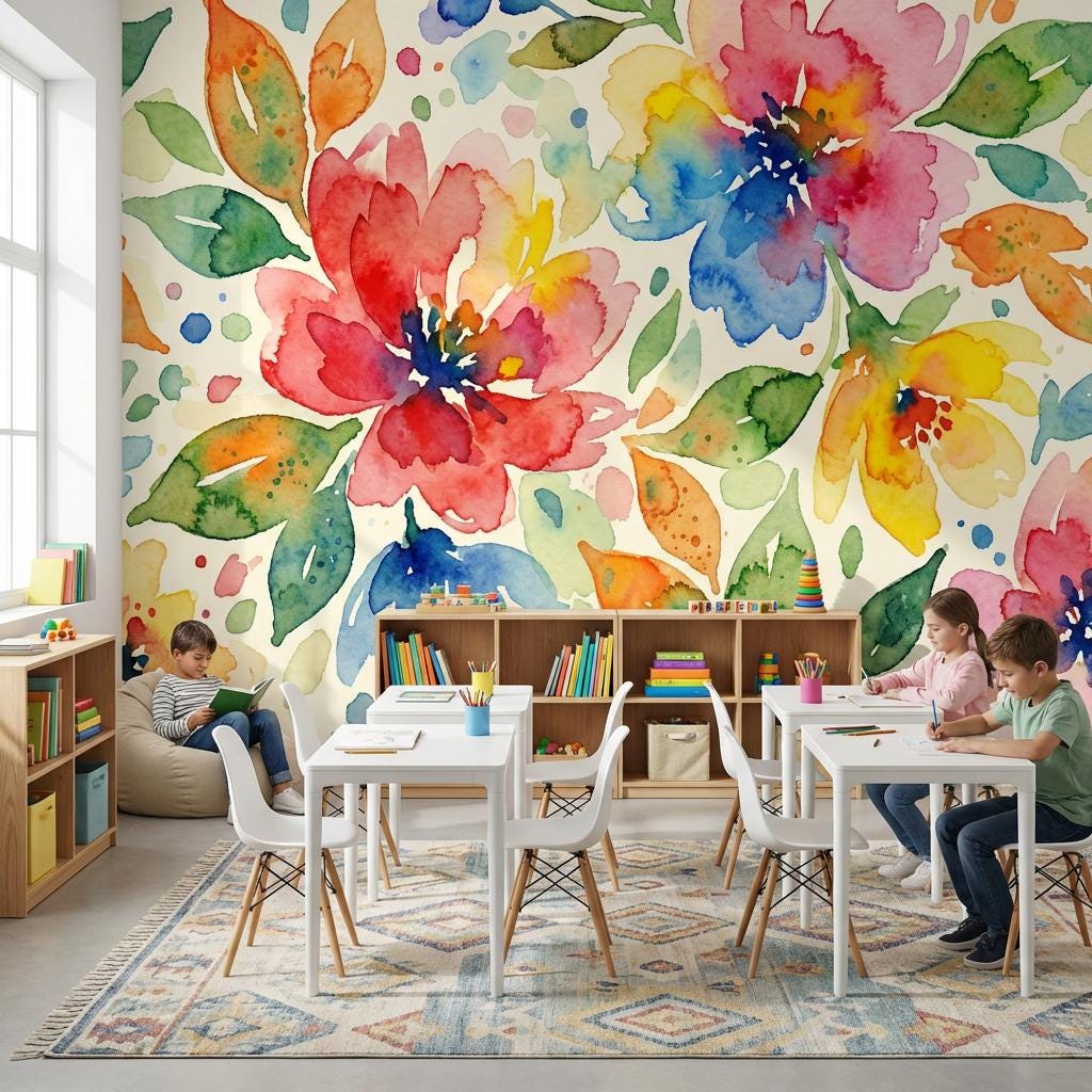Floral Wallpaper Watercolor Vibrant Wall Mural