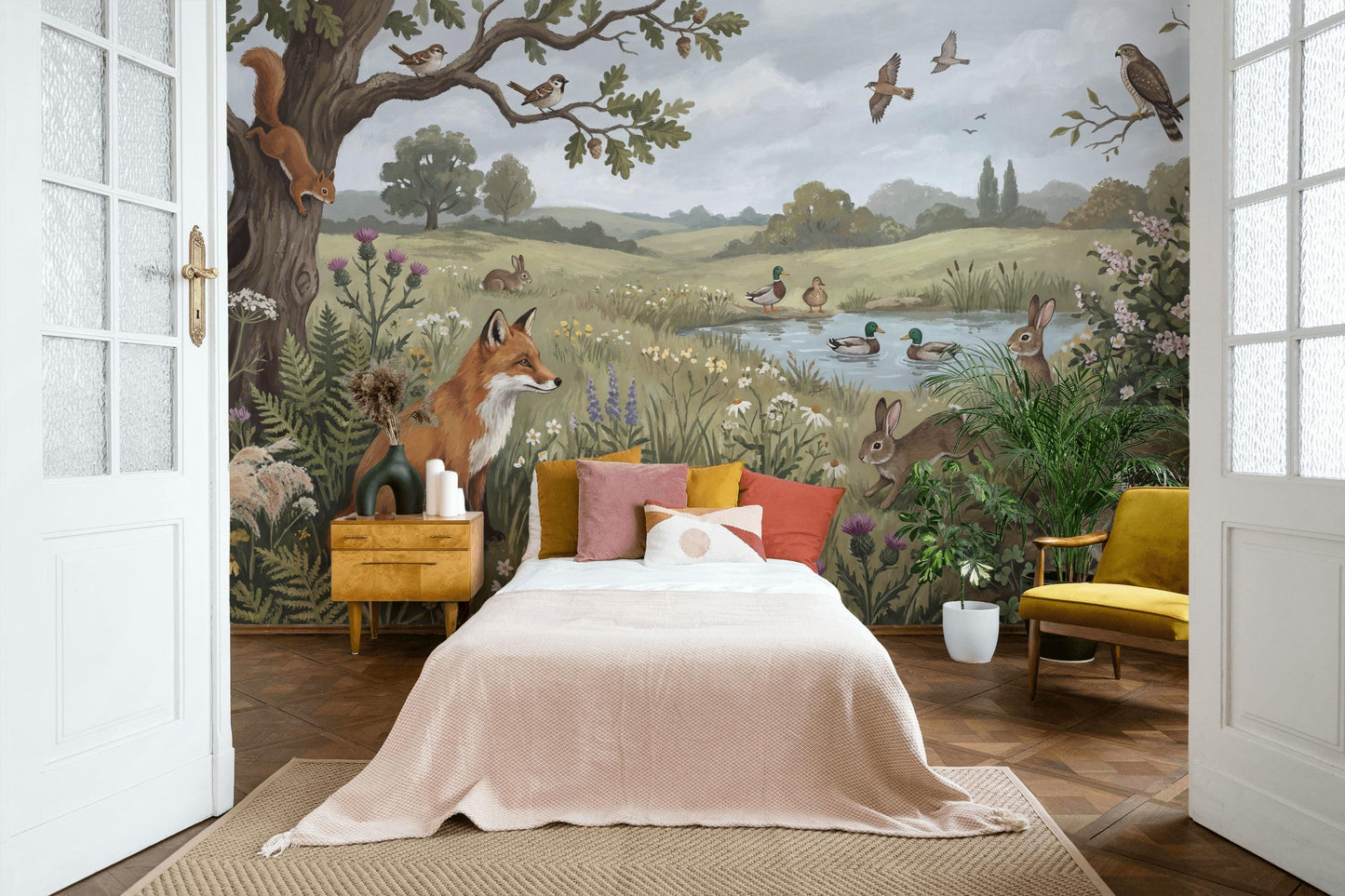 Countryside Wallpaper Animals Vintage Wall Mural