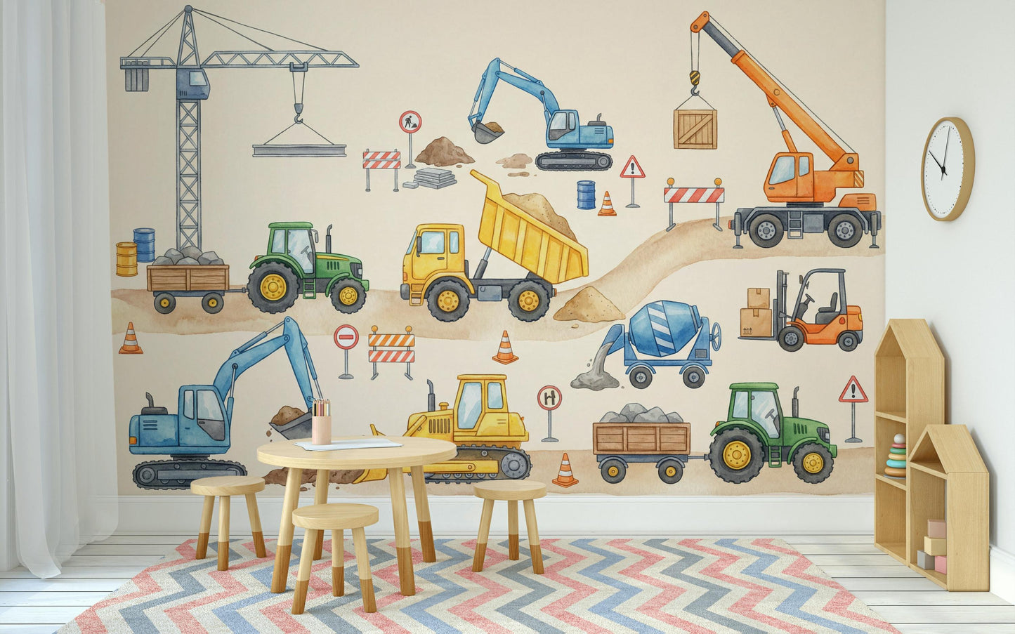 Construction Vehicles Wallpaper Cartoon Playful Wall Mural