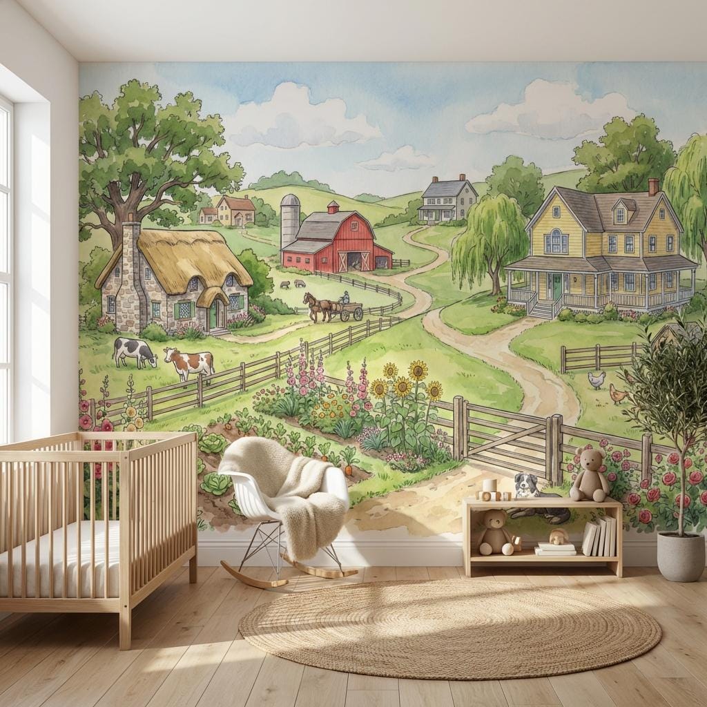 Farm Wallpaper Countryside Cottage Wall Mural – Zenvana