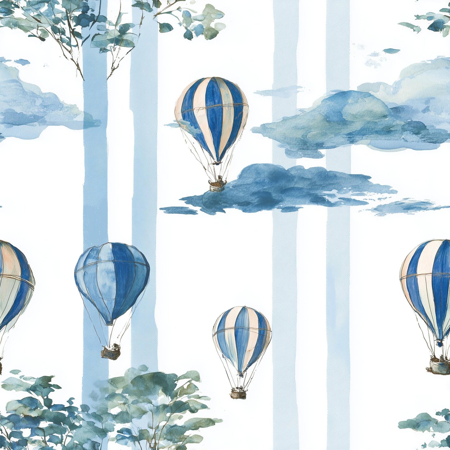 Hot Air Balloon Cloud Stripe Wallpaper (Peel & Stick)