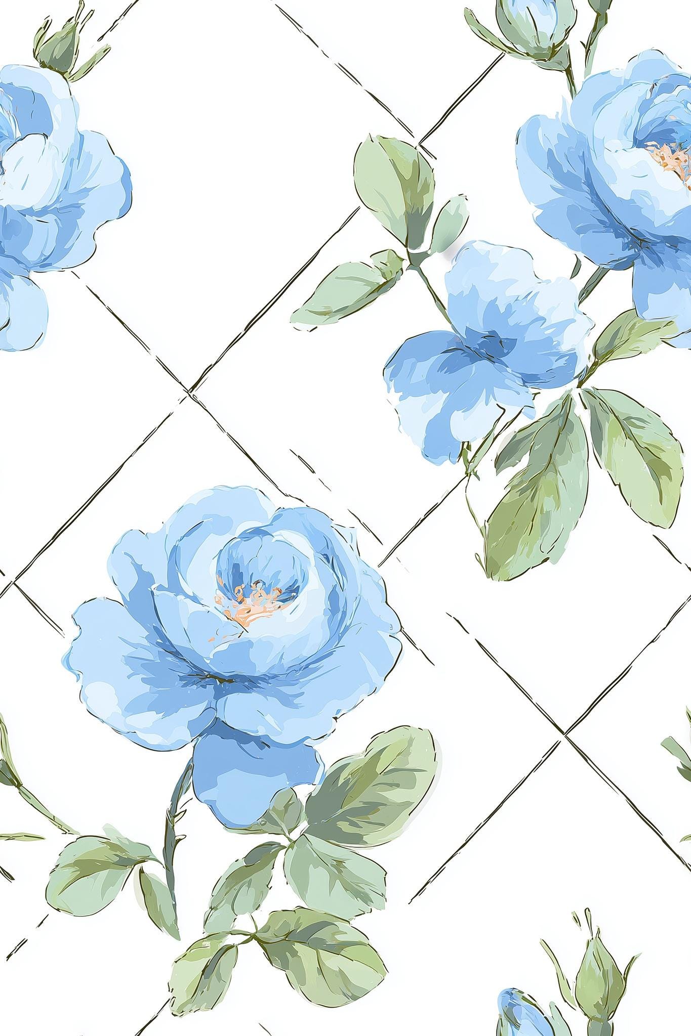 Blue Floral Peony Rose Wallpaper – Modern Interior Wall Mural