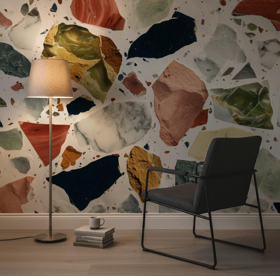 White Background Wallpaper Neutral Terrazzo Wall Mural