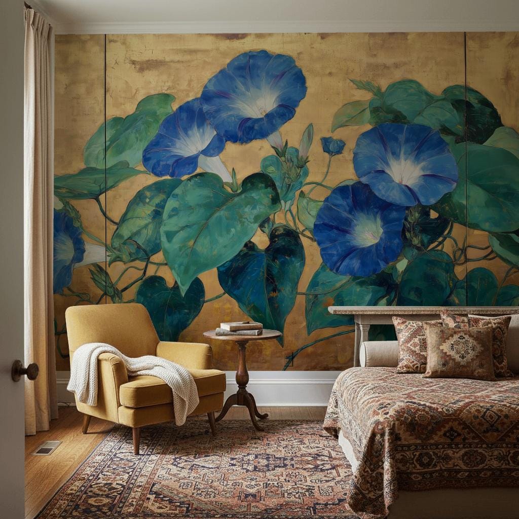 Morning Glory Wallpaper Blue Flowers Botanical Vine Wall Mural