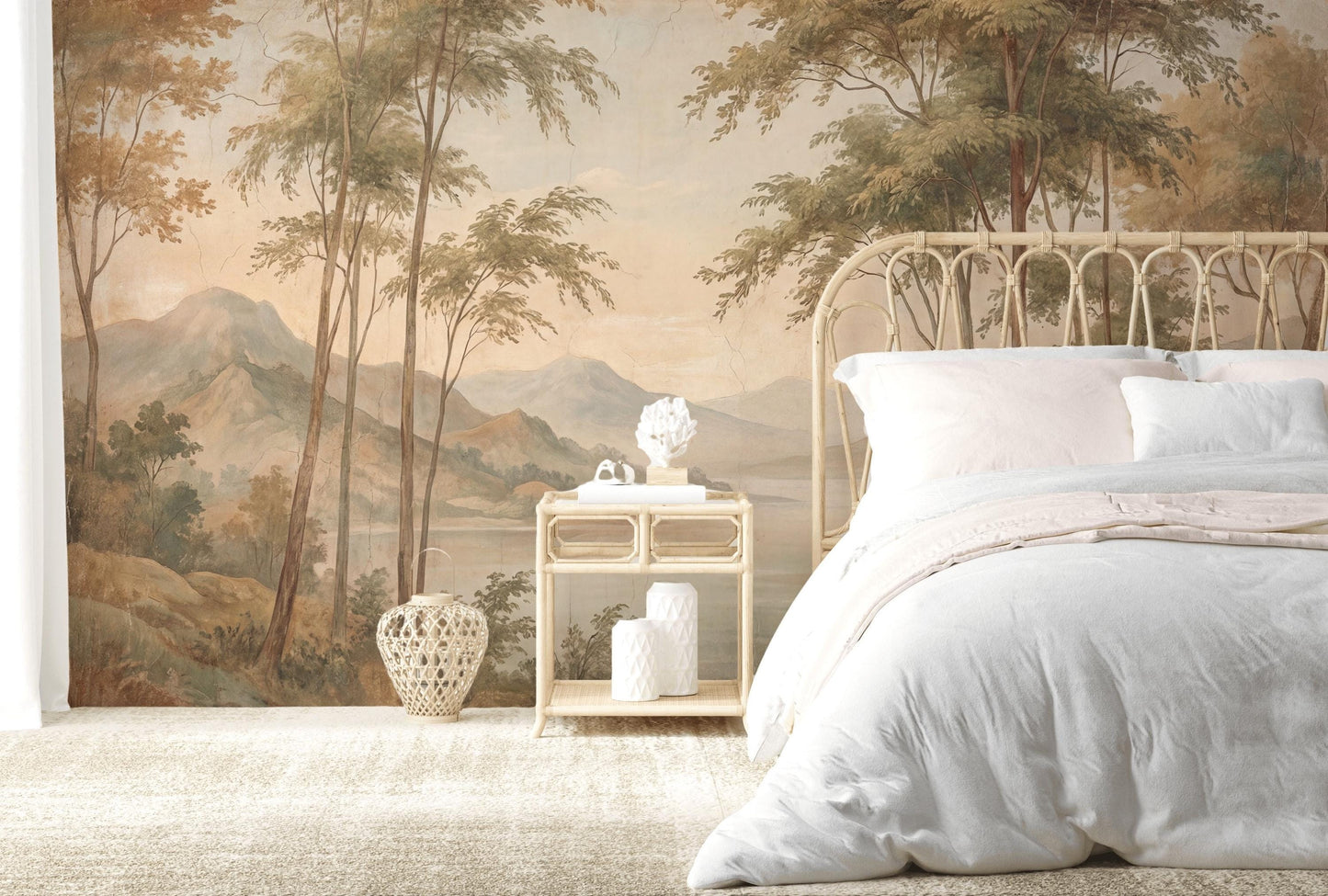 Pastoral Landscape Wallpaper Lake View Misty Mountains Wall Mural