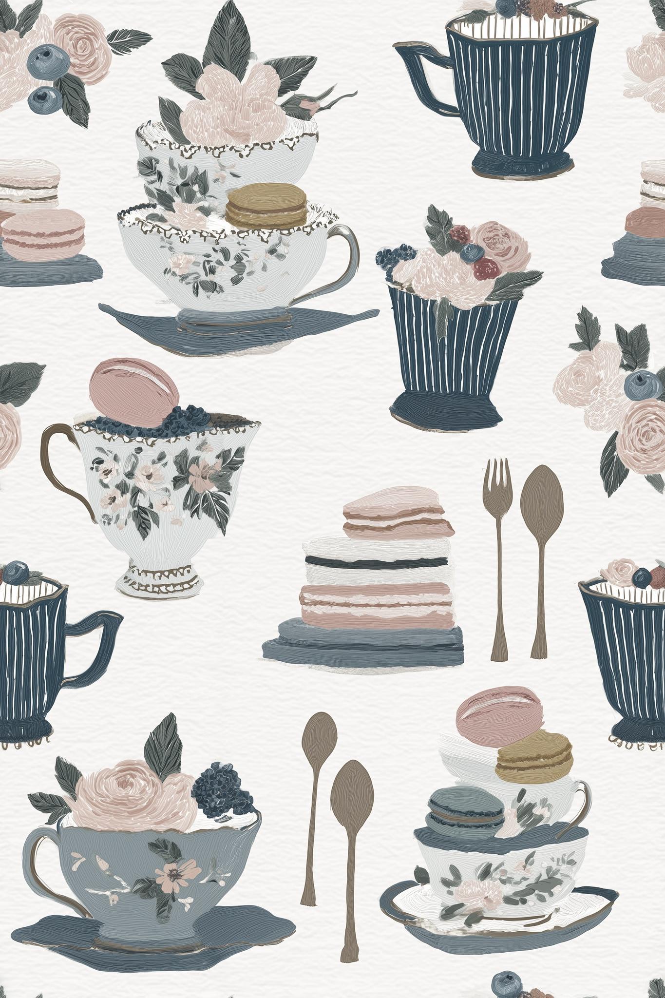 Paper Texture Wallpaper Tea Party Dessert Wall Mural
