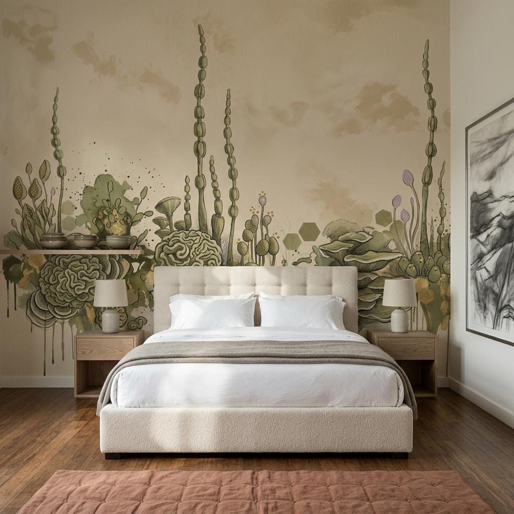 Organic Landscape Wallpaper Mural, Artistic Nature Scene Wall Art, Modern Earth Tone Wall Decor