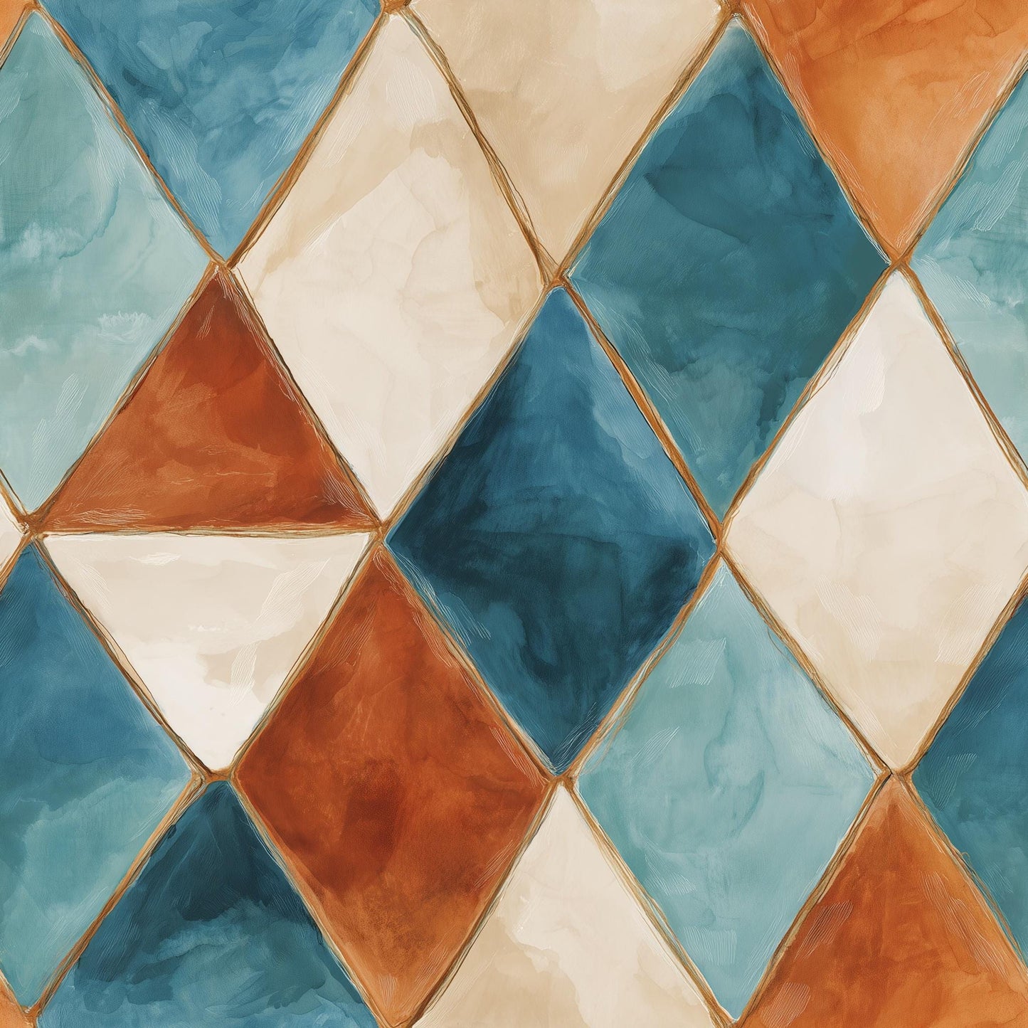 Diamond Pattern Wallpaper, Watercolor Geometric Wall Decor, Modern Retro Wall Design
