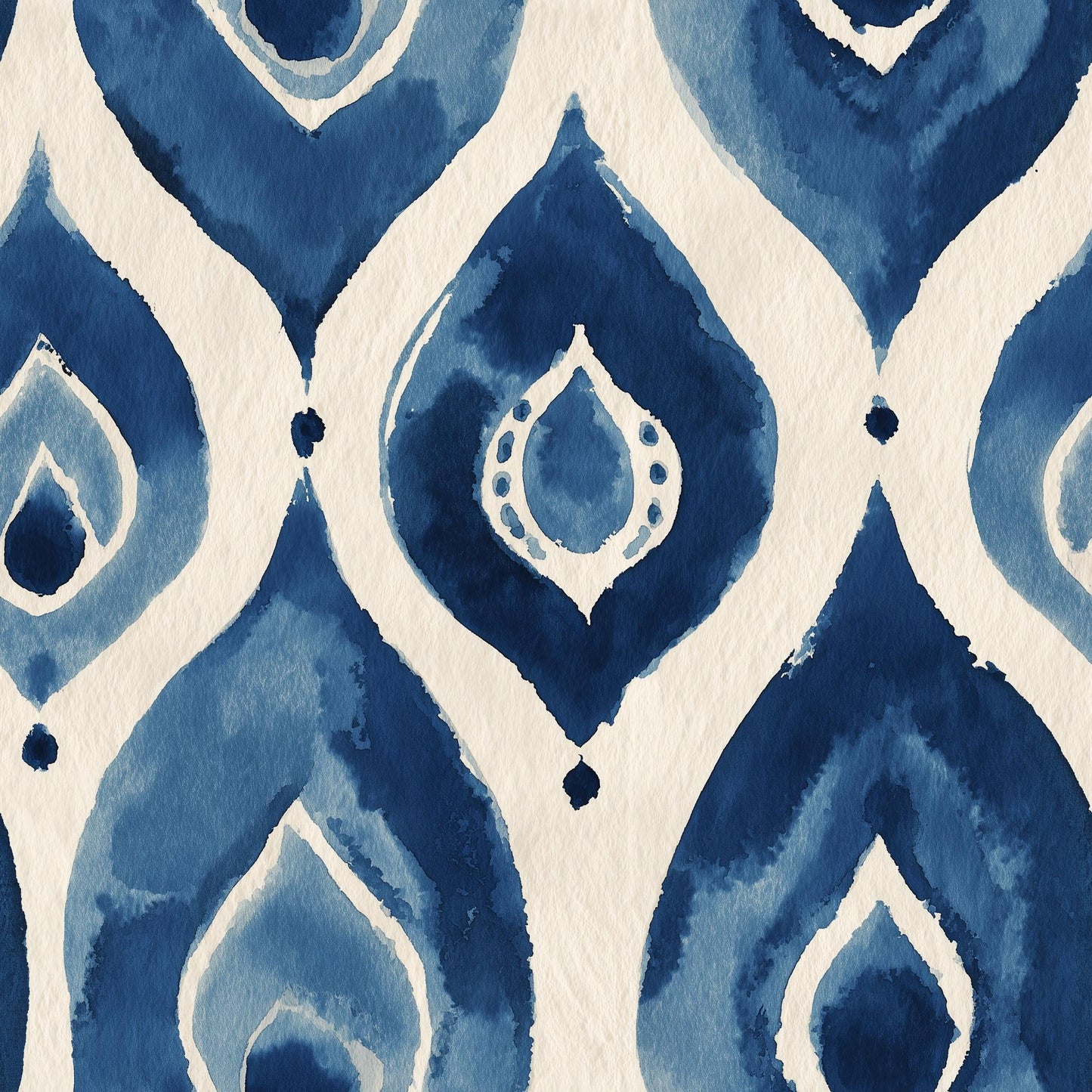 Blue Ikat Watercolor Wallpaper Boho Geometric Pattern Modern Artistic Wall Decor Design