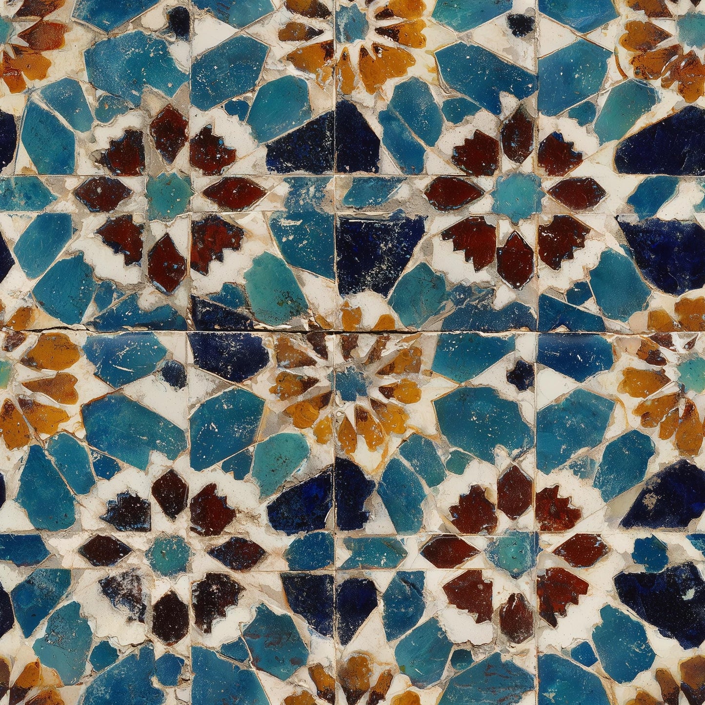 Moroccan Mosaic Wallpaper Blue Tile Pattern Mediterranean Wall Decor