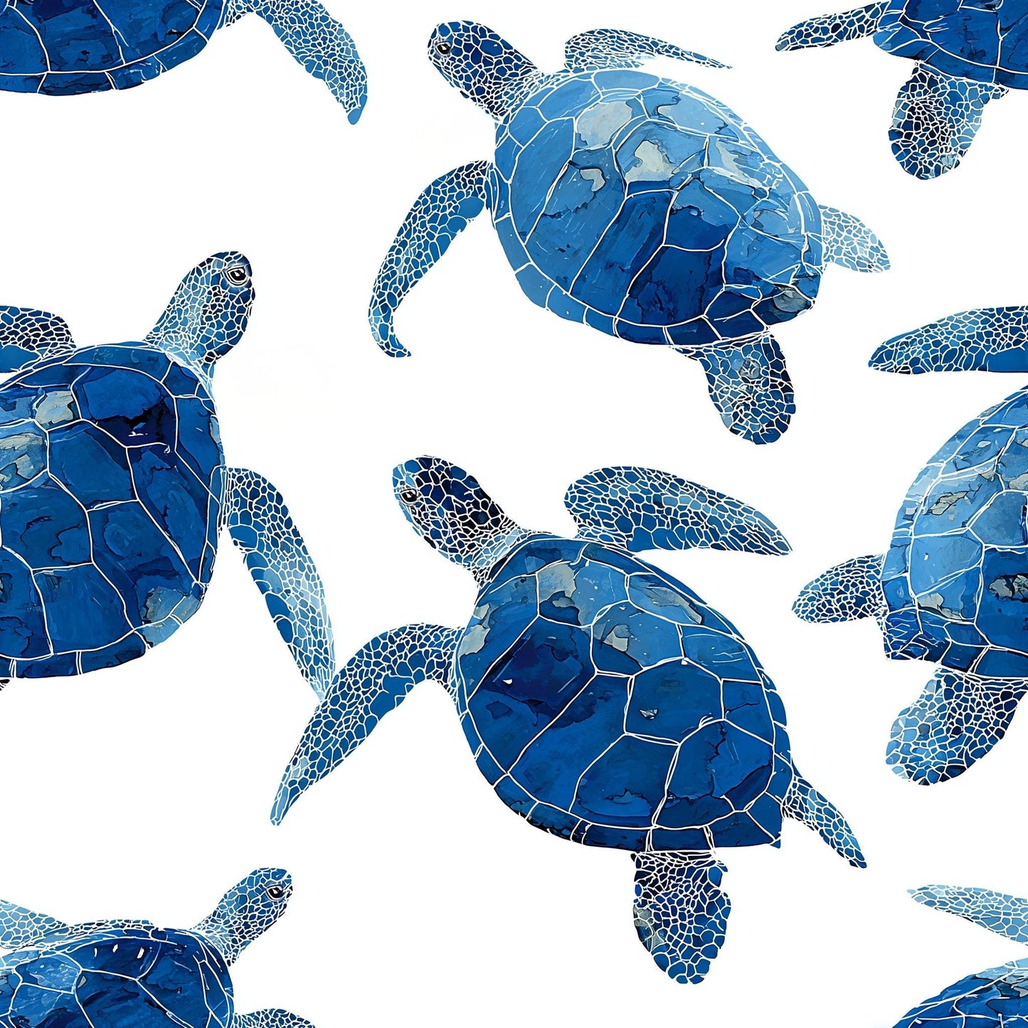 Blue Sea Turtle Wallpaper Coastal Ocean Pattern Marine Animal Wall Decor