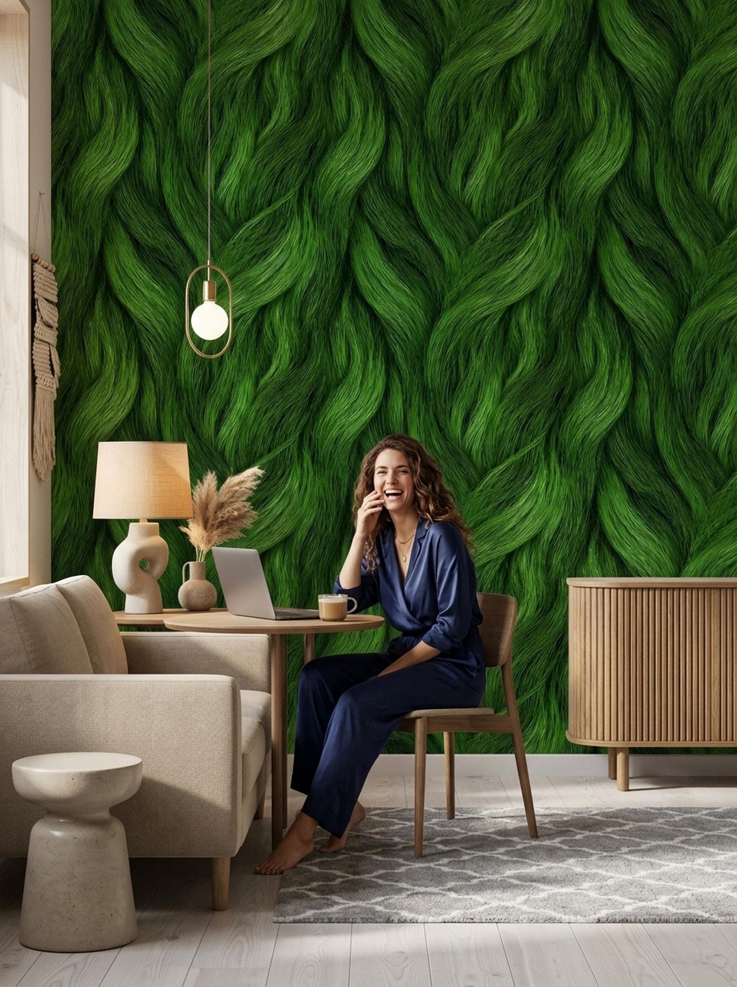 Emerald Flow Wallpaper Abstract Organic Texture Green Wave Pattern Modern Wall Design