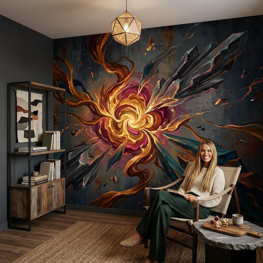 Abstract Explosion Wallpaper Mural, Modern Art Wall Decor, Bold Statement Wall Design