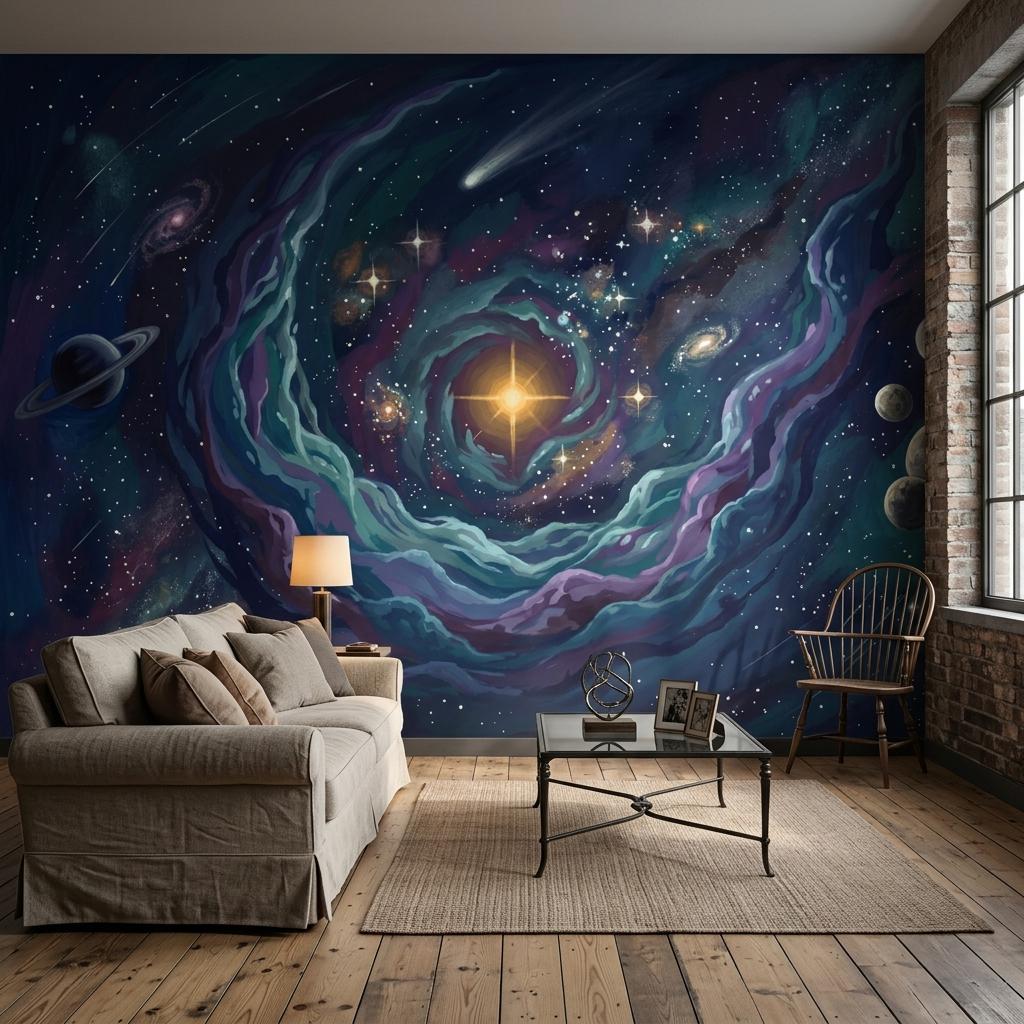 Galaxy Vortex Wallpaper Mural, Cosmic Space Wall Art, Universe Theme Wall Decor