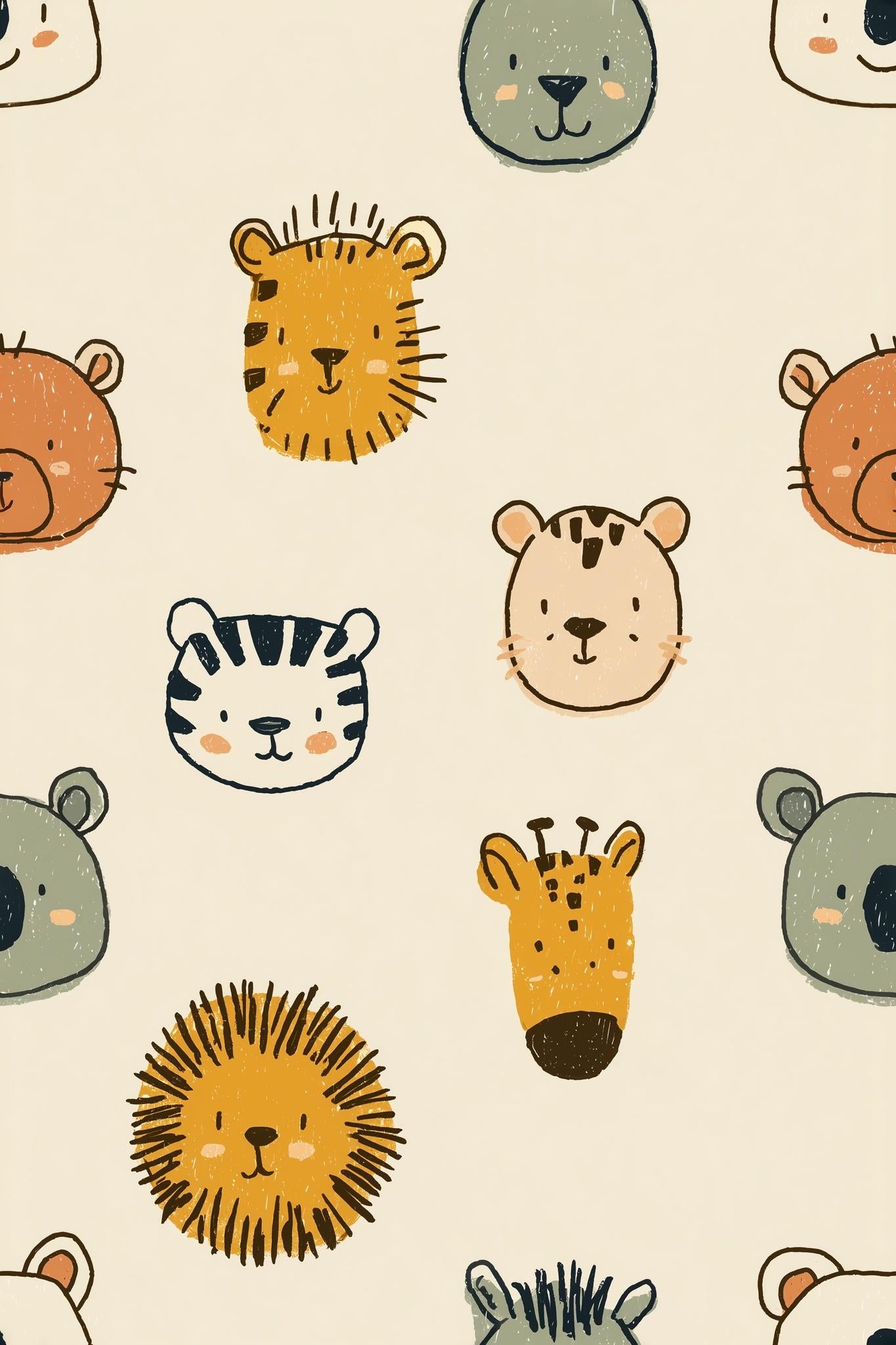 Safari Animal Wallpaper Jungle Nursery Decor Modern Kids Room Pattern Neutral Baby Wall Design