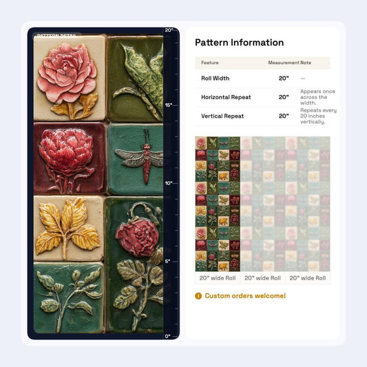 Vintage Botanical Tile Wallpaper Floral Pattern Antique Style Nature Wall Decor