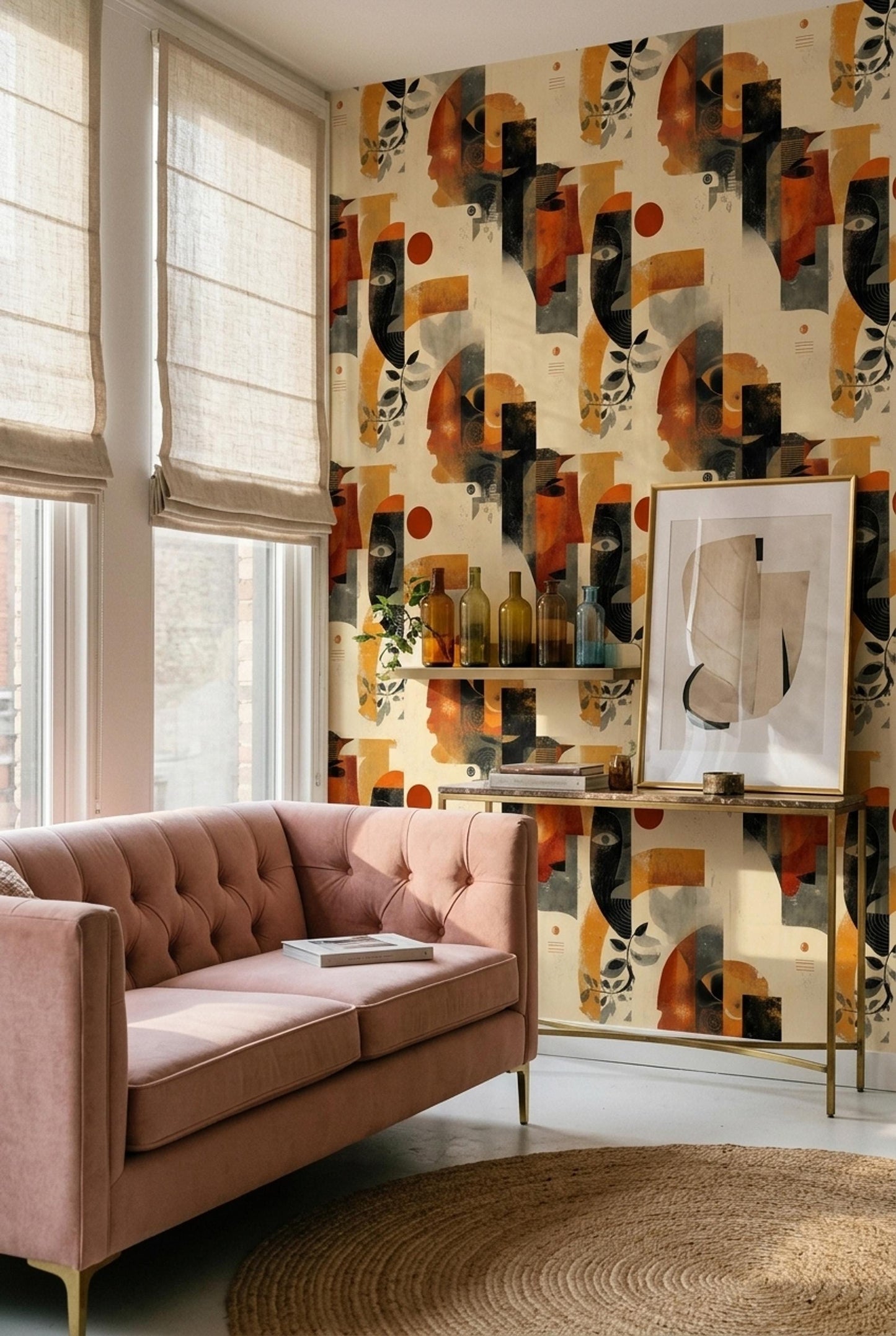 Abstract Face Wallpaper Modern Art Pattern Contemporary Portrait Wall Decor