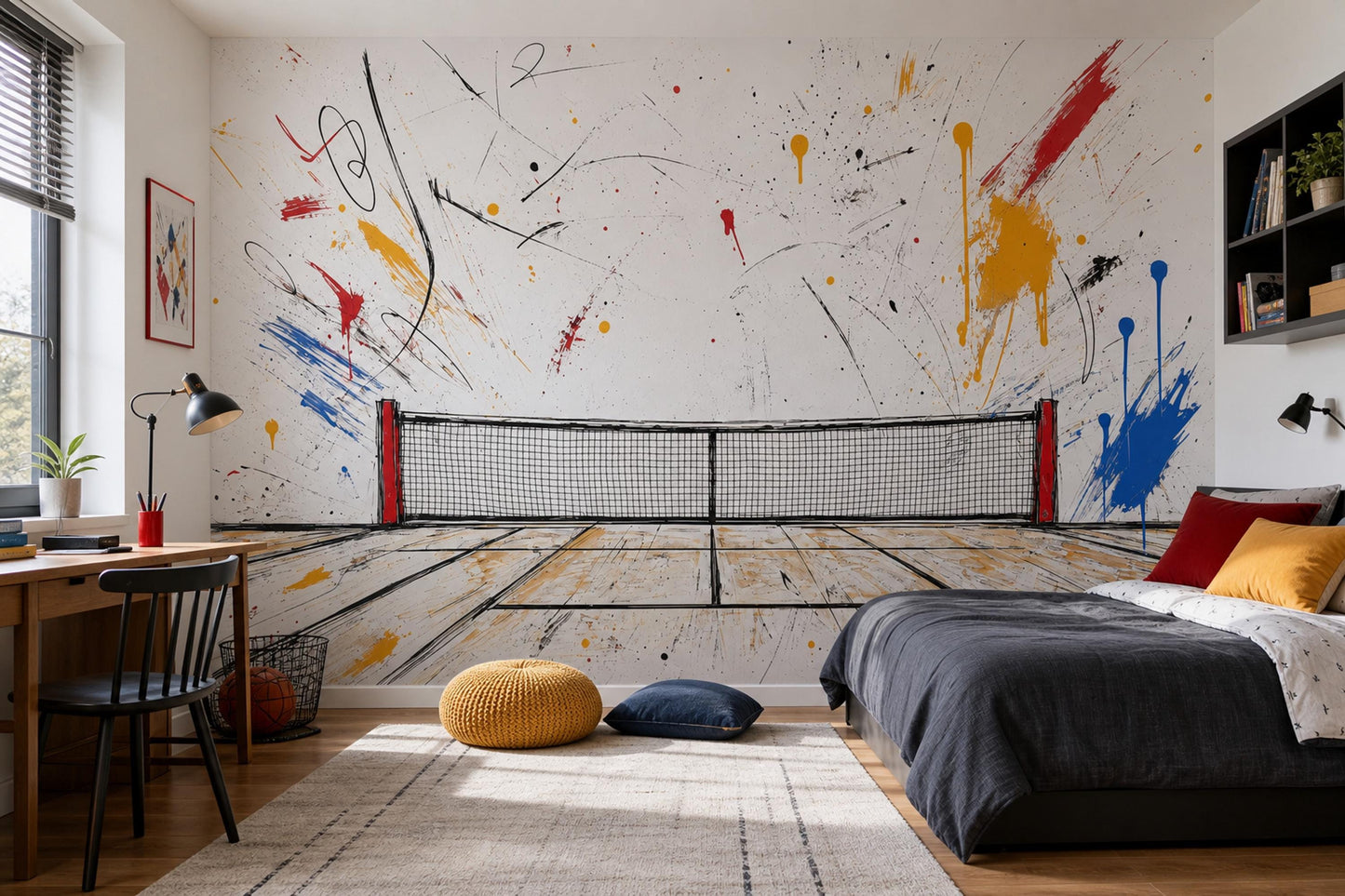 Modern Tennis Wall Mural Abstract Court Art Sports Room Interior Decor