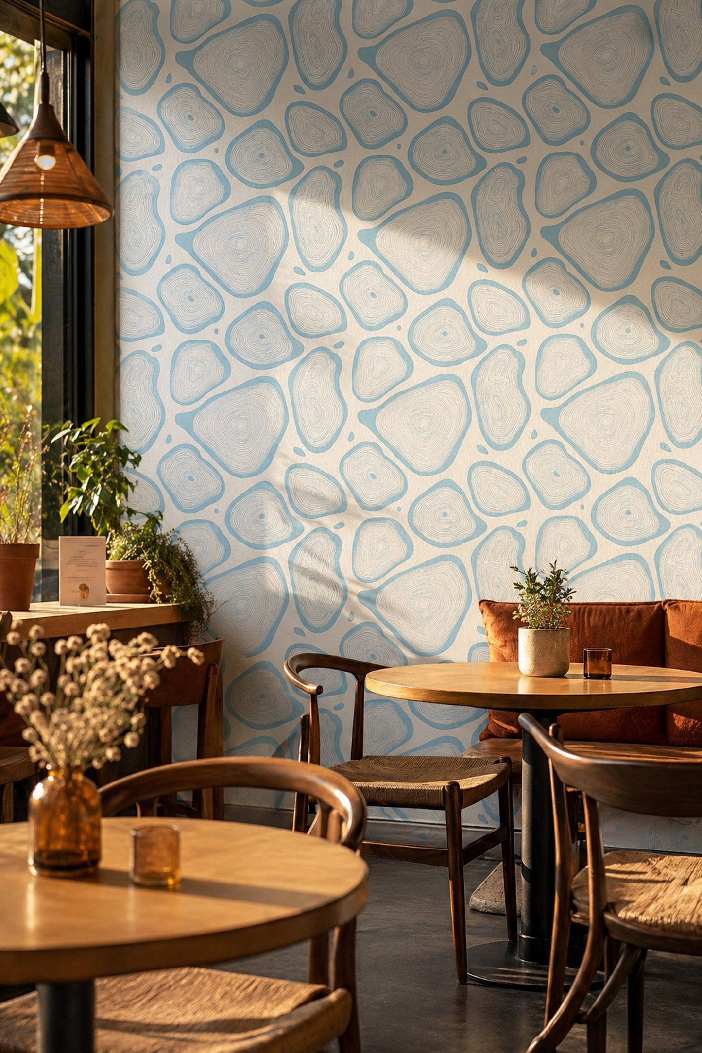 Abstract Organic Shapes Wallpaper Pattern Blue Coastal Pebble Modern Minimal Wall Decor