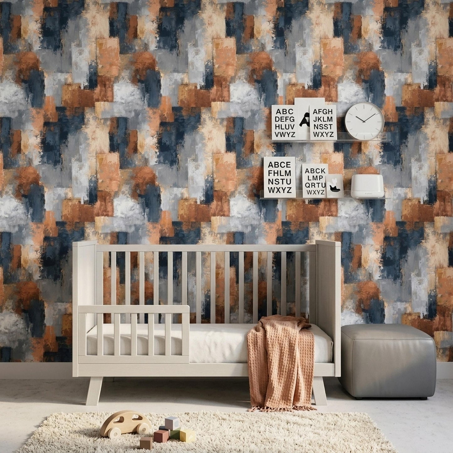 Abstract Paint Texture Wallpaper Pattern Blue Gray Rust Modern Artistic Wall Decor