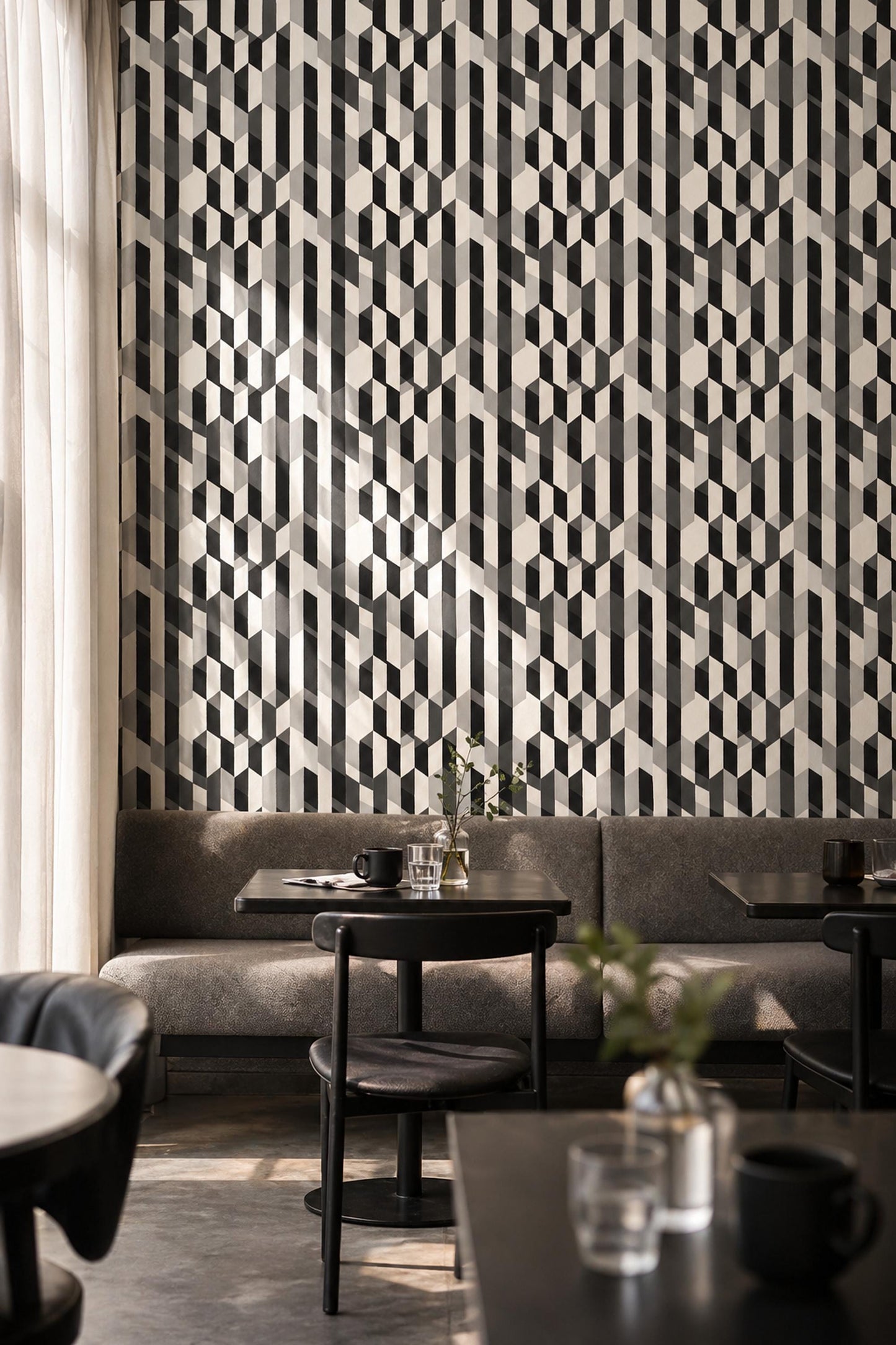Geometric Wallpaper Modern Pattern Black White Wall Design 3D Cube Abstract Decor