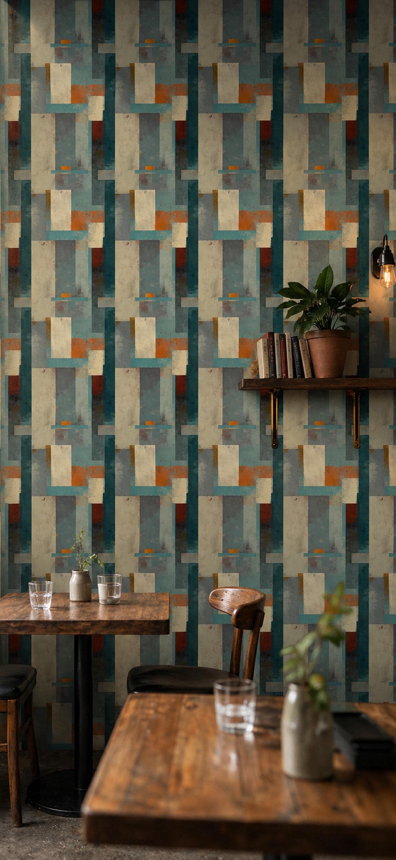 Abstract Block Wallpaper Mid Century Modern Texture Retro Artistic Wall Decor Panel Design