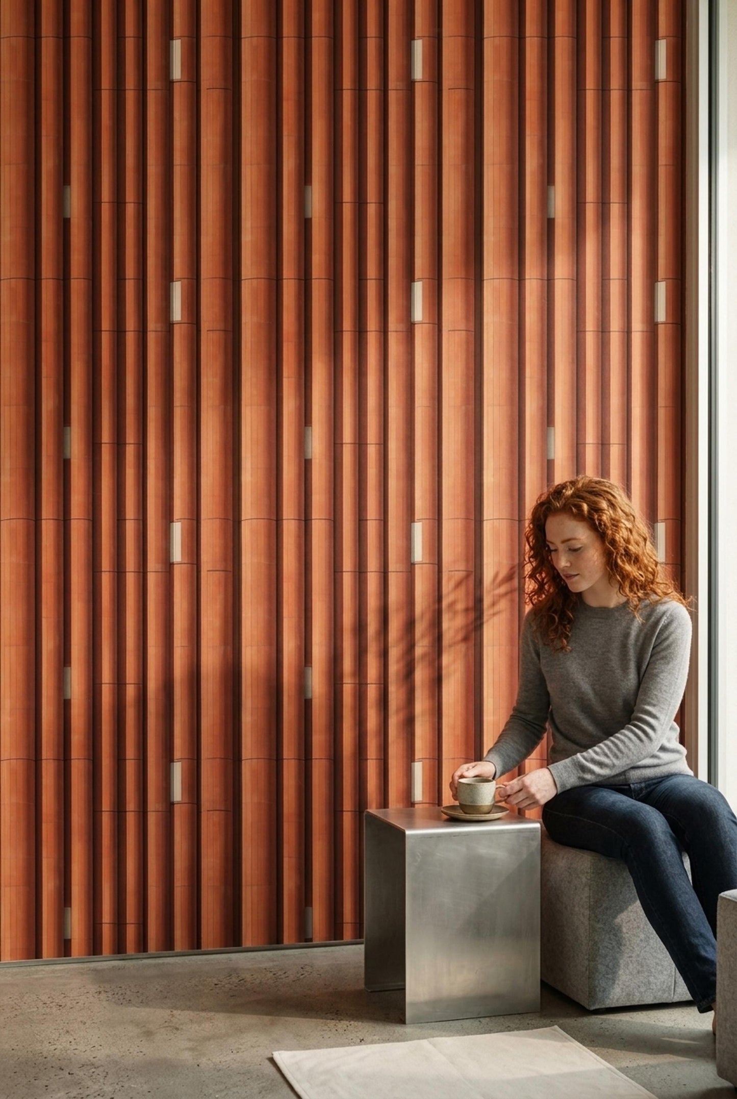 Terracotta Column Wallpaper Architectural Slat Pattern Modern Mediterranean Wall Decor
