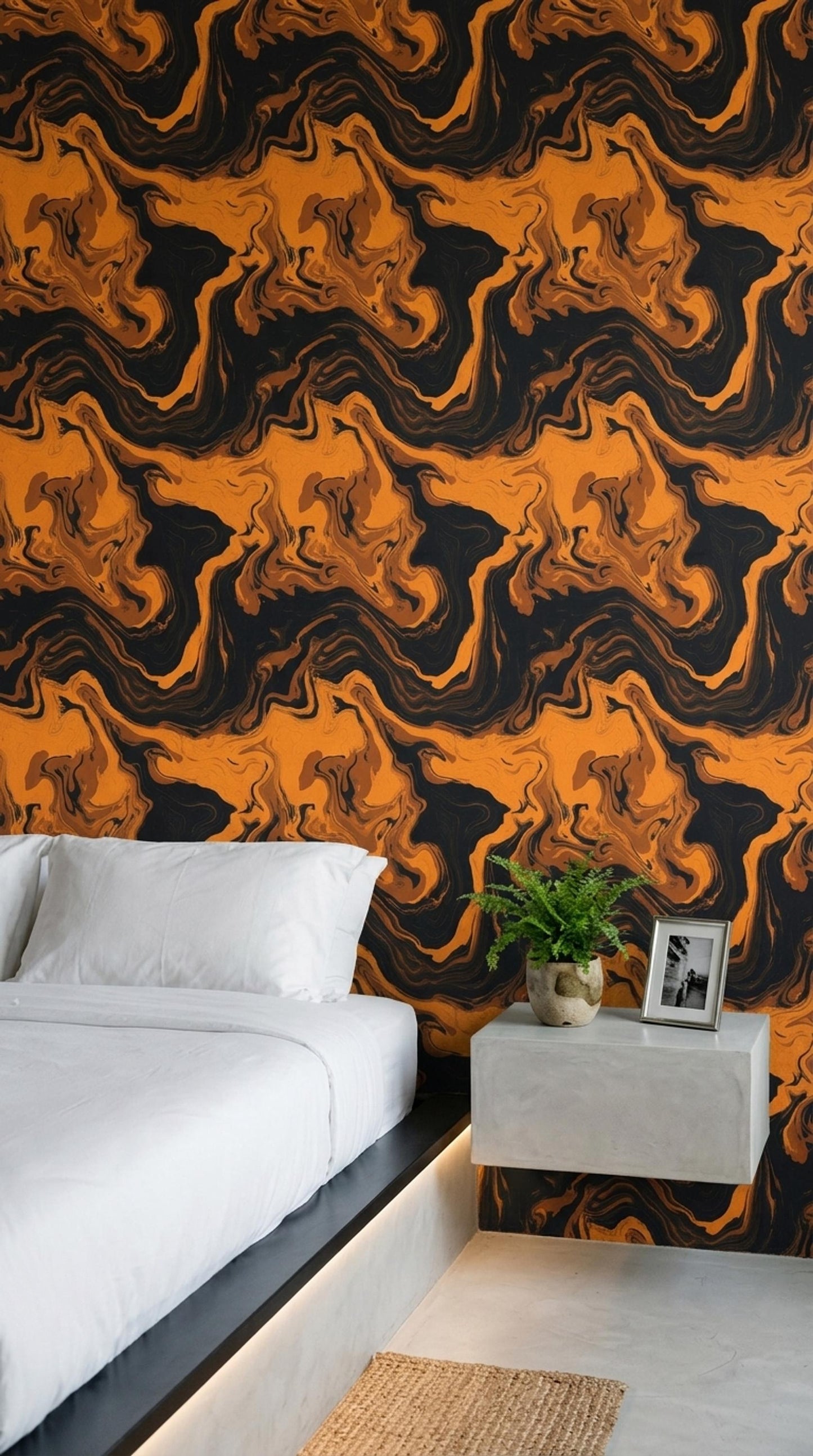 Burnt Orange Marble Swirl Wall Decor Dark Abstract Pattern Moody Modern Accent Wall