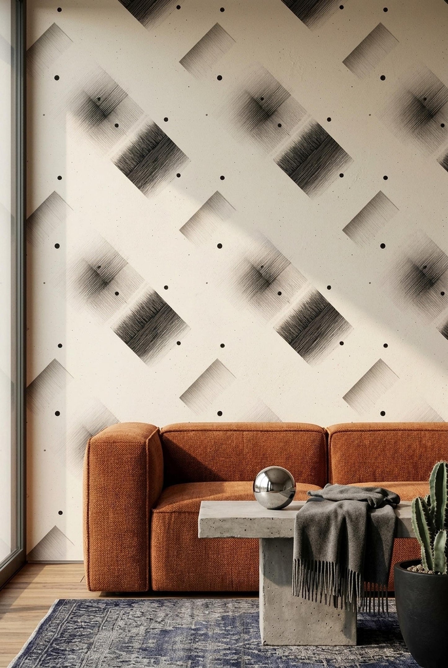 Charcoal Geometric Wallpaper Minimalist Abstract Pattern Contemporary Bauhaus Decor
