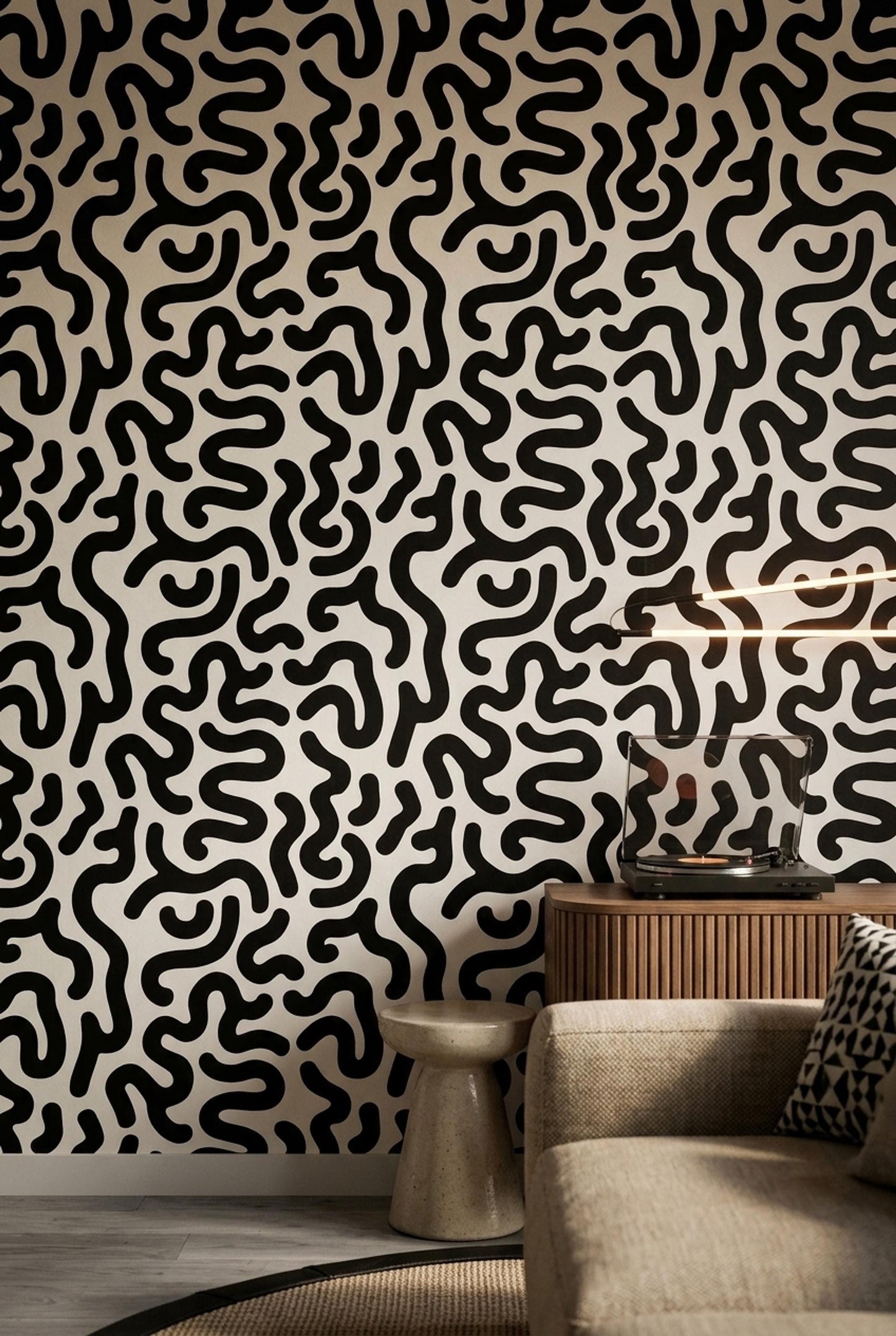 Modern Organic Wallpaper Black White Abstract Pattern Scandinavian Wall Decor