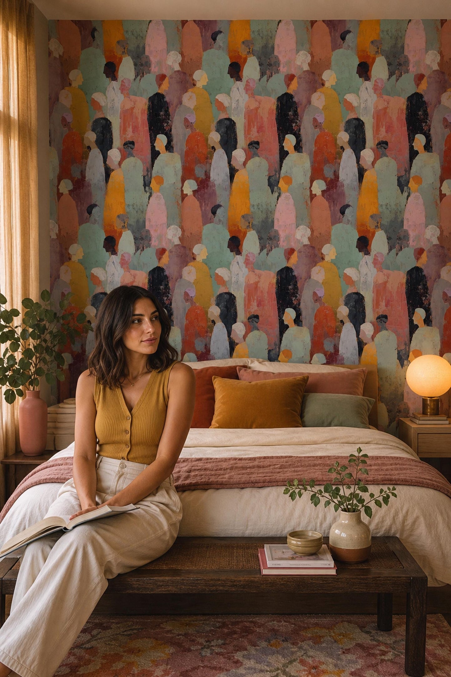 Contemporary Figure Art Wallpaper Modern Gallery Inspired People Pattern Wall Decor