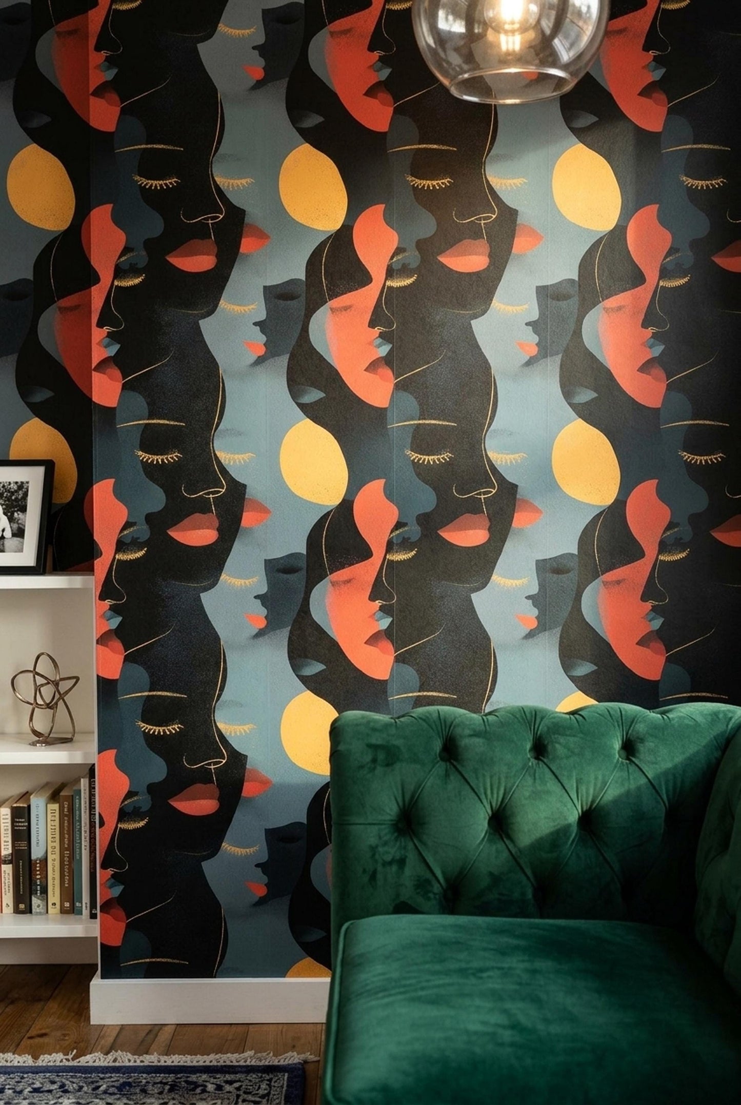 Abstract Faces Wallpaper Mid Century Modern Art Deco Portrait Pattern Decor