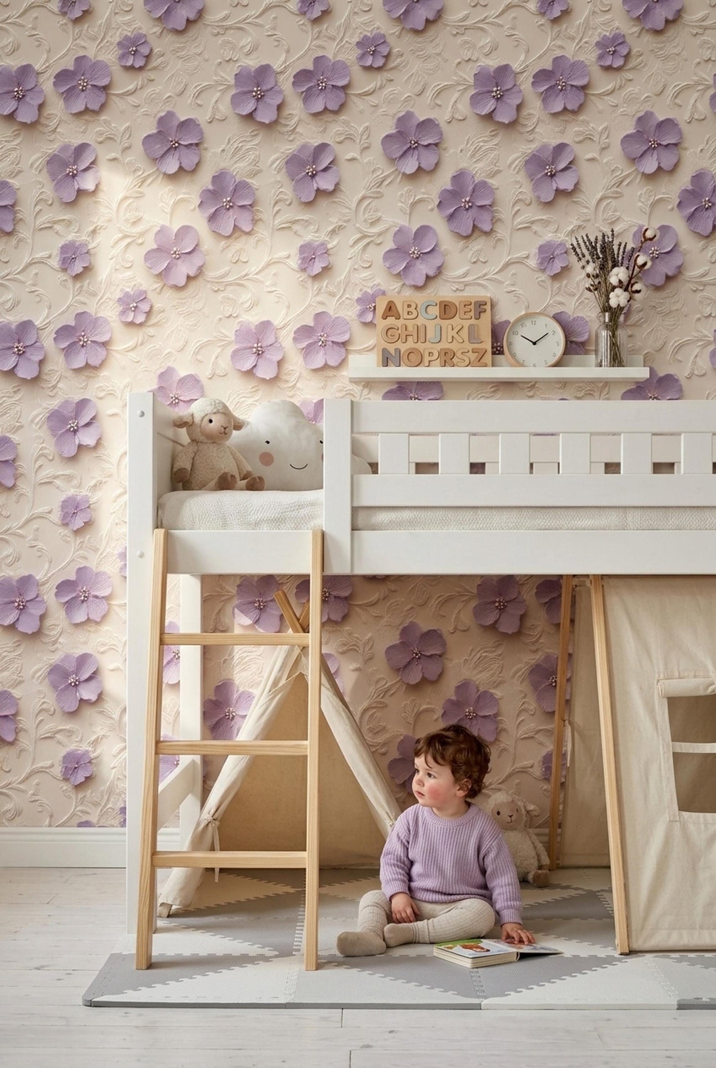 3D Floral Relief Wallpaper Romantic French Chateau Grandmillennial Wall Decor