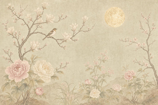 Vintage Floral Nursery Mural Peony Garden Wall Mural Moonlit Chinoiserie Decor