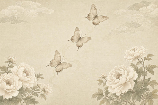 Moonlit Garden Wall Mural Vintage Botanical Nursery Decor Storybook Butterfly Scene