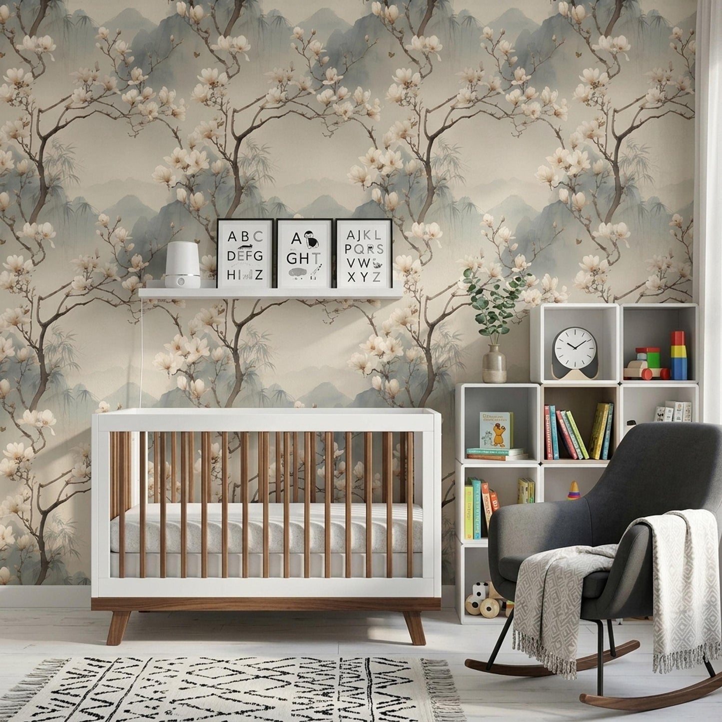 Magnolia Chinoiserie Wallpaper Asian Botanical Wallpaper Zen Floral Wall Decor