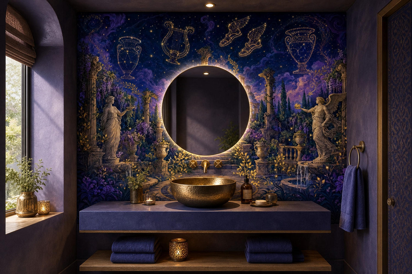 Dark Academia Mythology Wall Mural Celestial Greek Ruins Astrology Library Decor