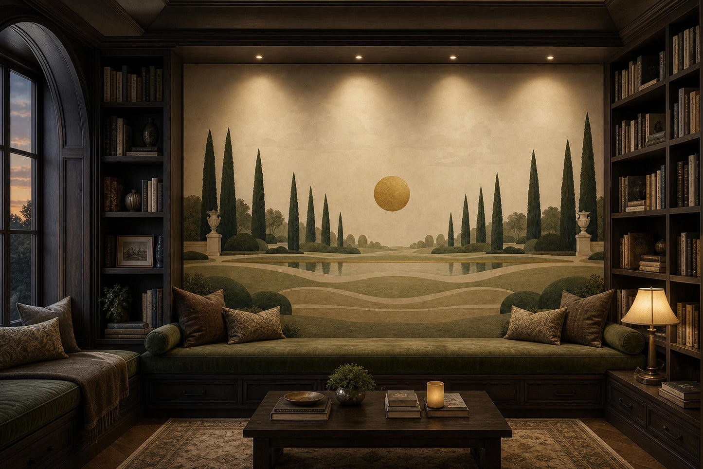 Italian Cypress Wall Mural Mediterranean Landscape Luxury Estate Scenic Wall Decor