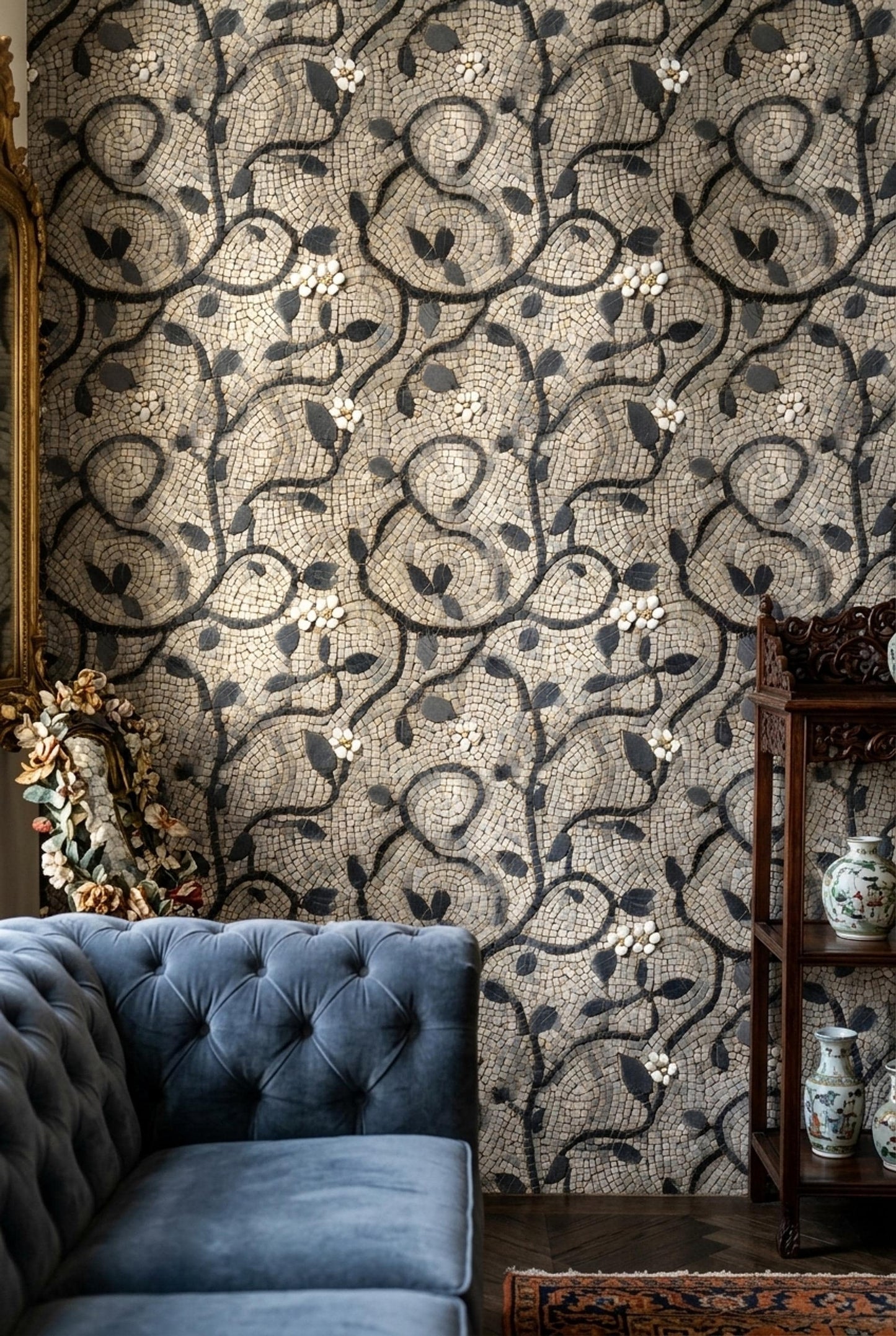 Roman Mosaic Wall Mural Luxury Stone Vine Wallpaper Mediterranean Interior Decor Feature Wall