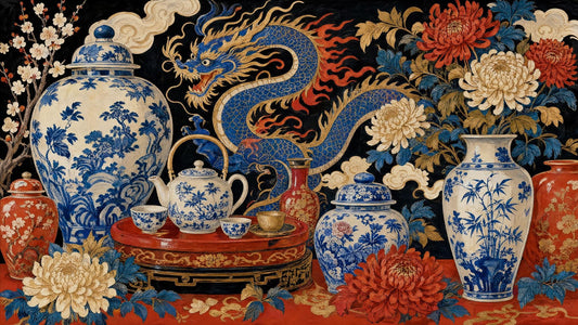 Blue Dragon Chinoiserie Wall Mural Vintage Porcelain Floral Oriental Wallpaper