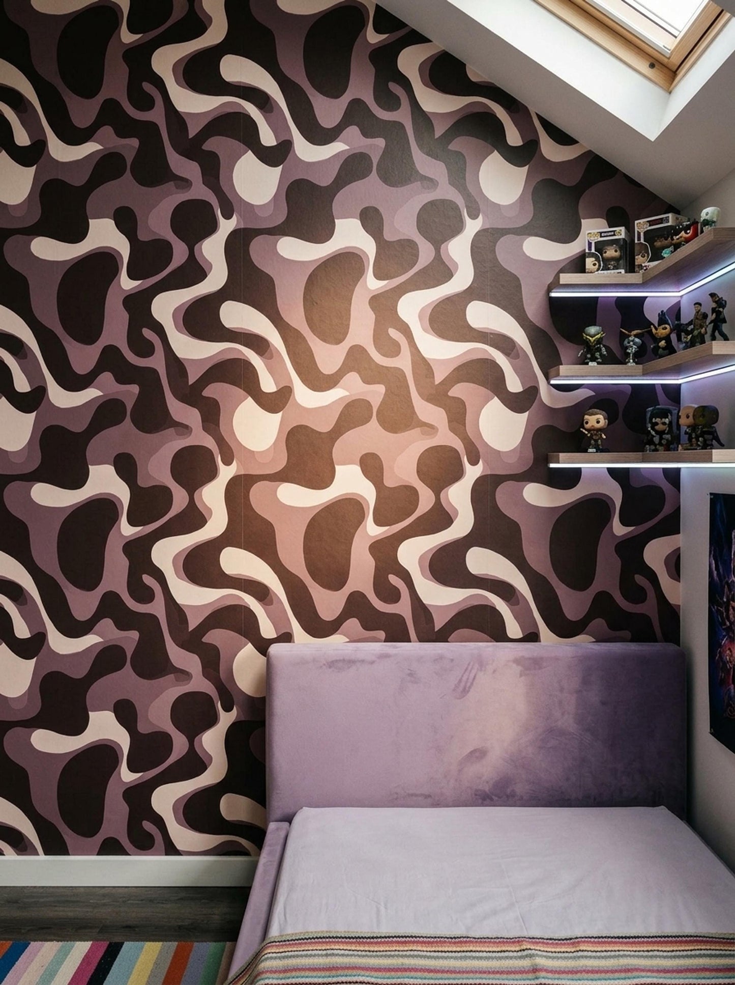 Retro Abstract Wallpaper Mauve Brown Organic Shapes Mid Century Modern Decor