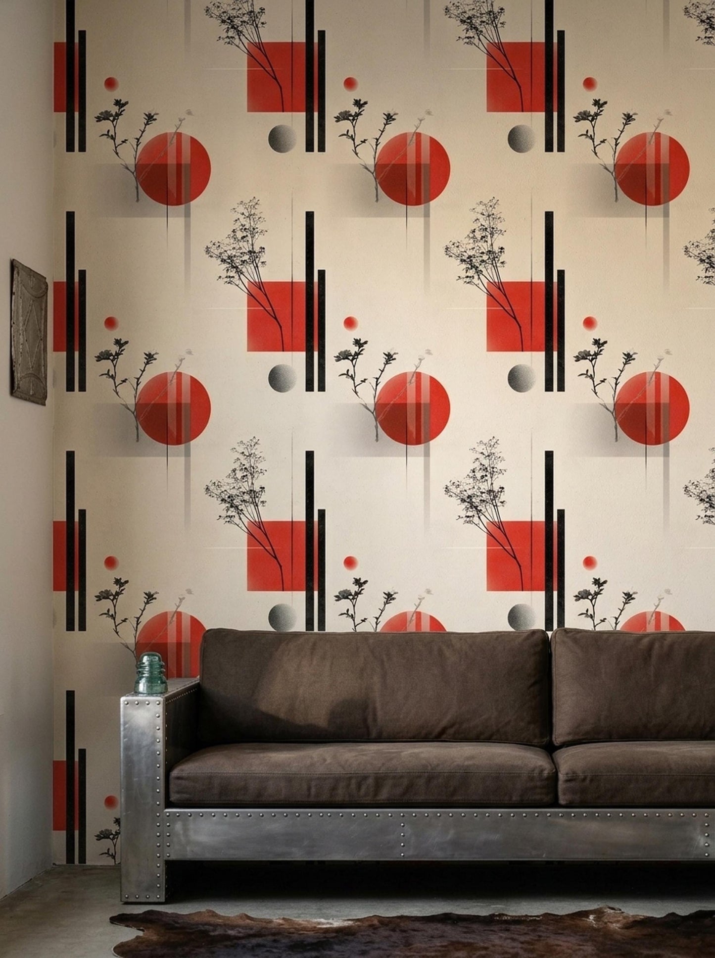 Japandi Abstract Wallpaper Mid Century Modern Wallpaper Geometric Botanical Wall Decor