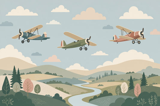 Retro Aviation Airplane Nursery Wall Mural Vintage Pilot Theme Decor