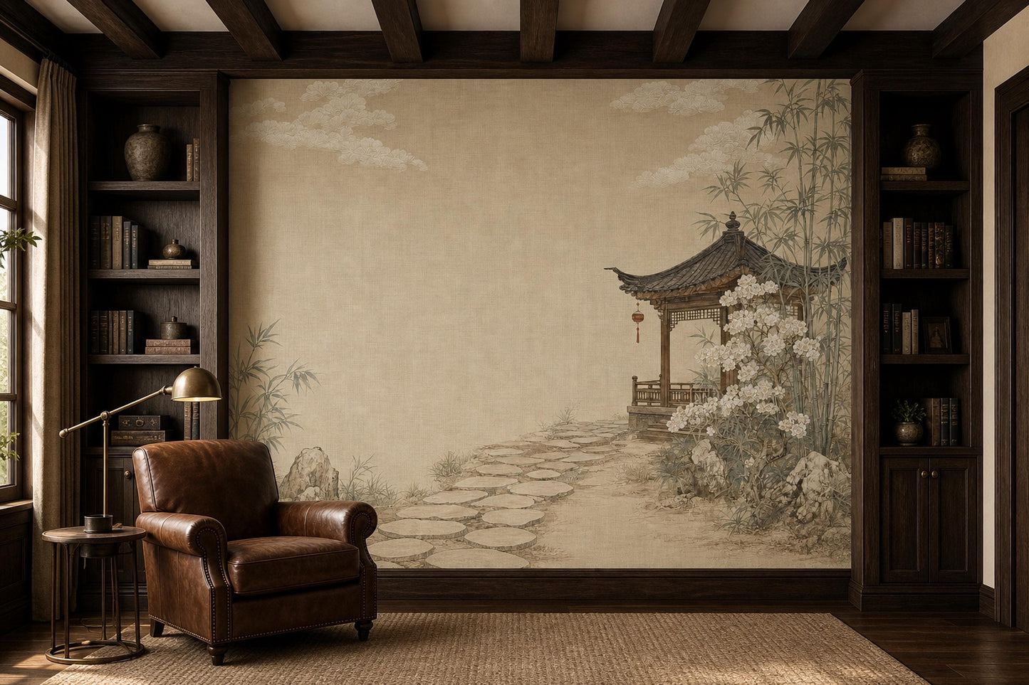 Asian Landscape Wallpaper Traditional Pavilion Bamboo Grove Wall Mural