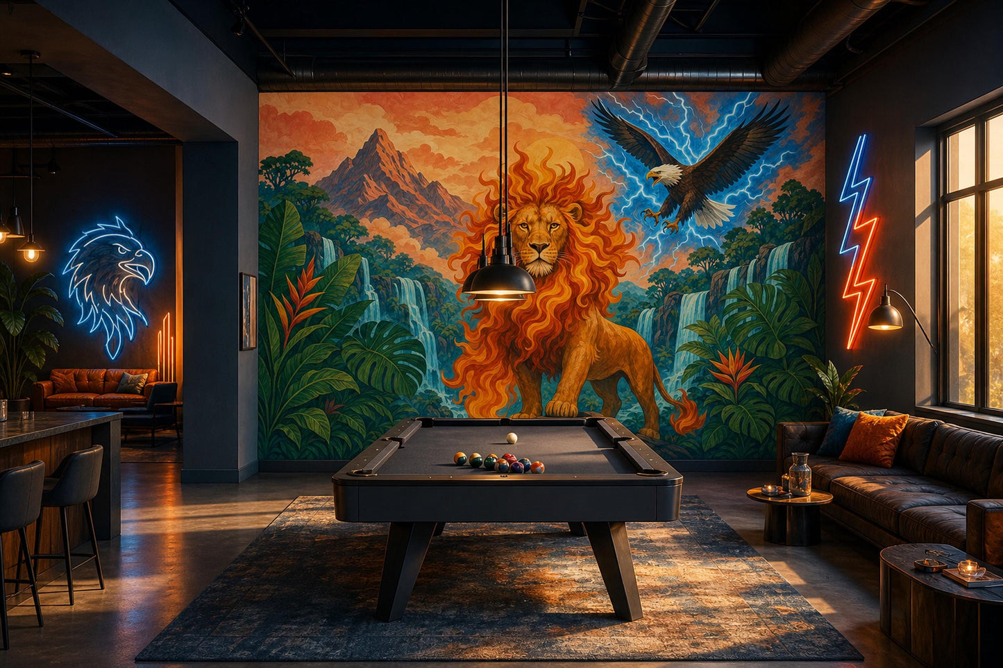 Majestic Lion Wall Mural Fantasy Jungle Landscape Epic Wildlife Statement Wall Decor