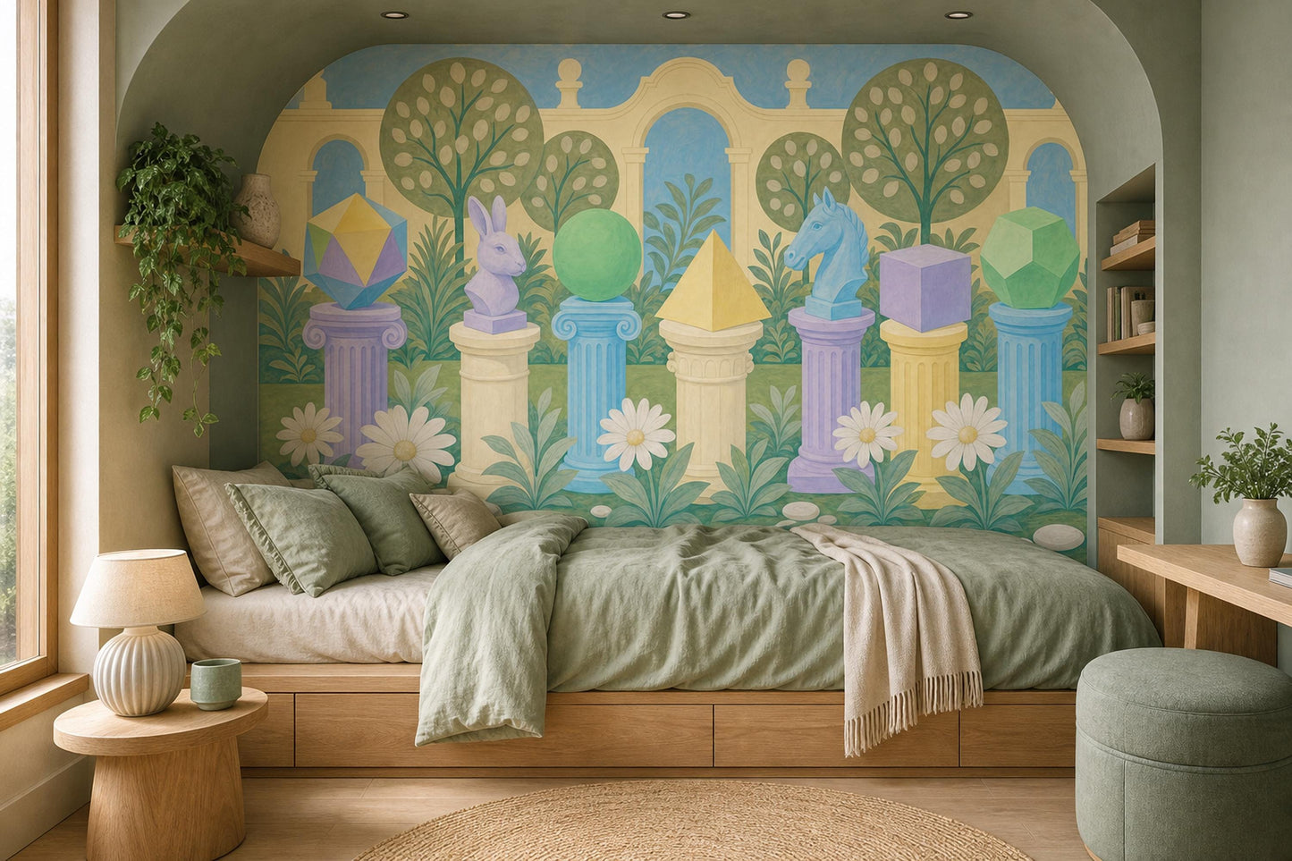 Montessori Wall Mural Educational Playroom Wallpaper Pastel Learning Space Nursery Decor