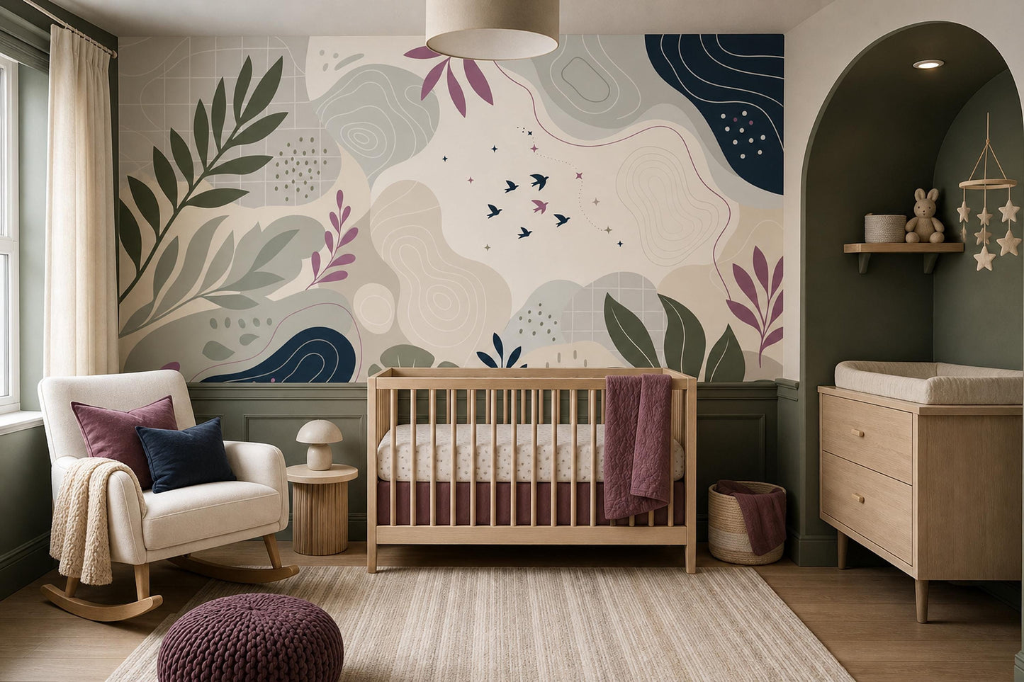 Scandinavian Organic Modern Wall Mural Japandi Botanical Nature Wallpaper Neutral Decor