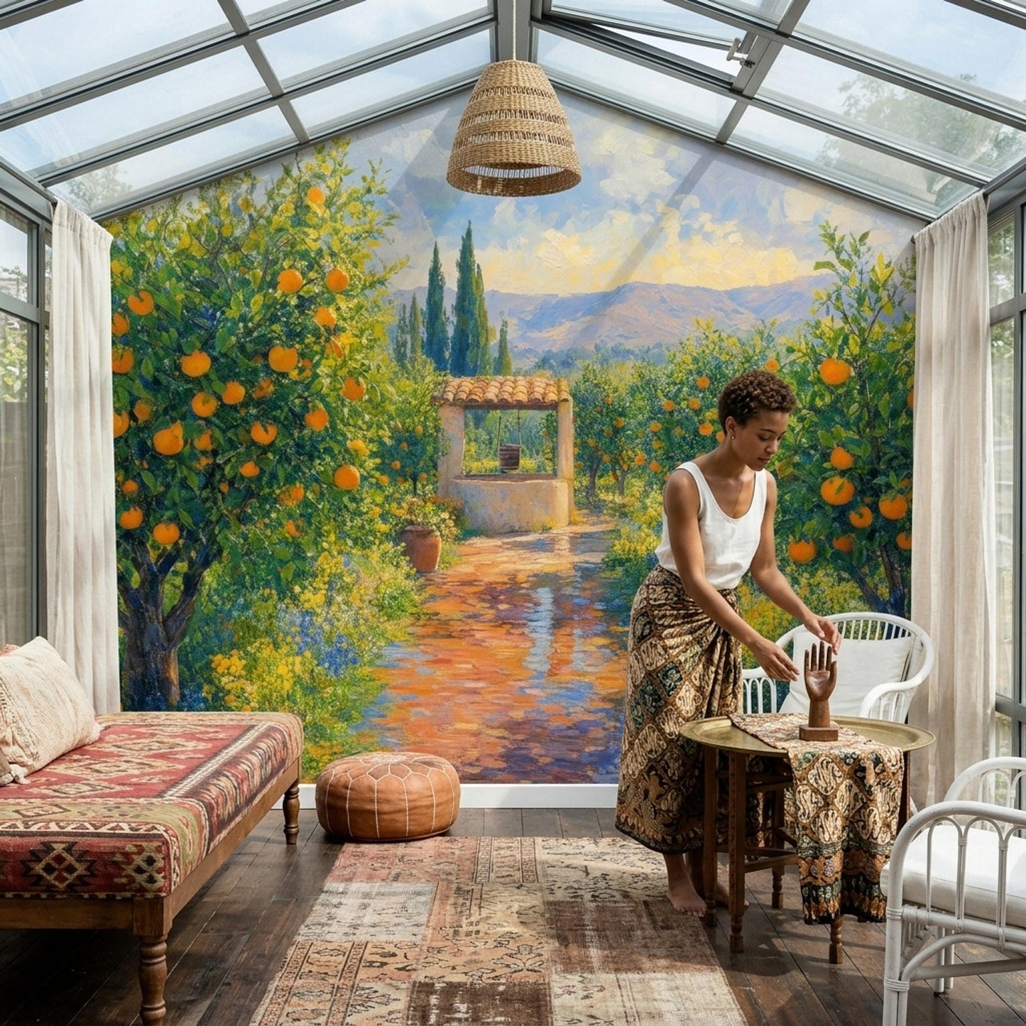 Mediterranean Citrus Orchard Wall Mural Italian Countryside Landscape Villa Wall Decor