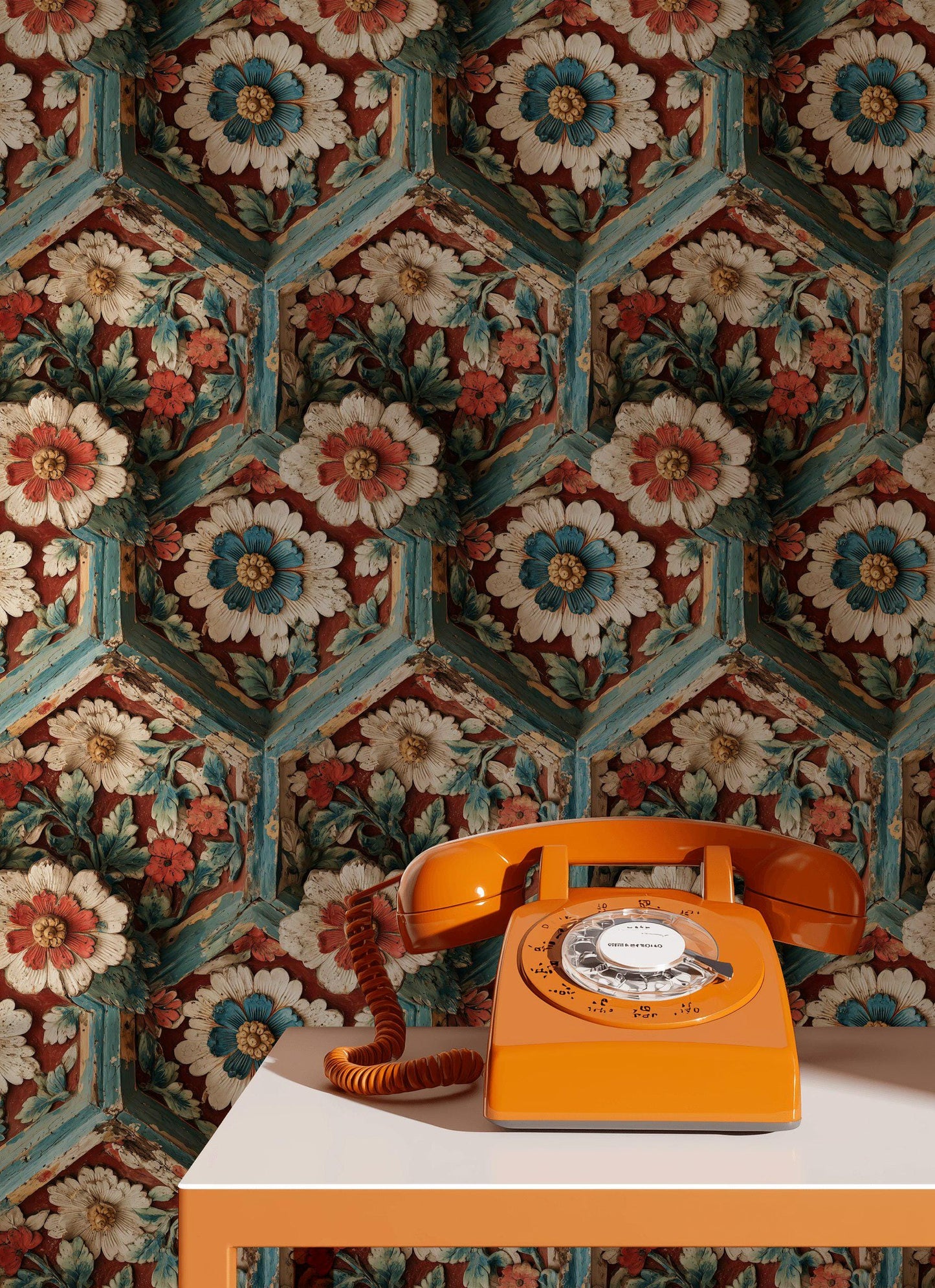 Faux Carved Wood Wallpaper: 3D Floral Peel and Stick Wall Mural